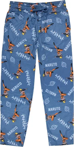 Vista 5 de Bioworld Naruto Shippuden Anime Cartoon - Pantalones de pijama para hombre, estampado de dibujos animados, color azul, Azul
