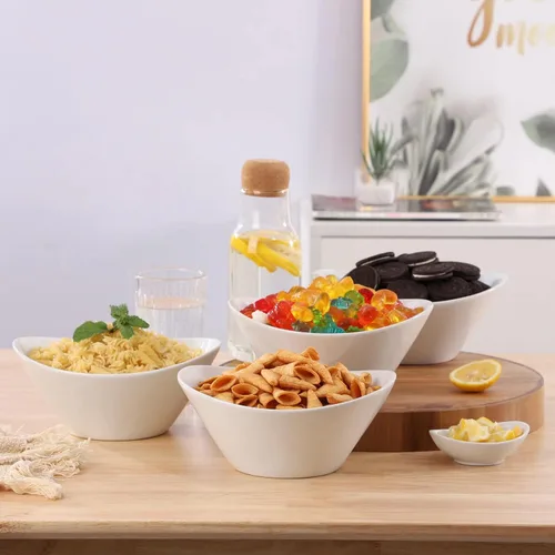 Vista 4 de Buyajuju Juego de 4 cuencos de ensalada de porcelana, 38 onzas, cuencos blancos de 8 pulgadas para cereales, sopa, ramen, aperitivos, arroz, horno