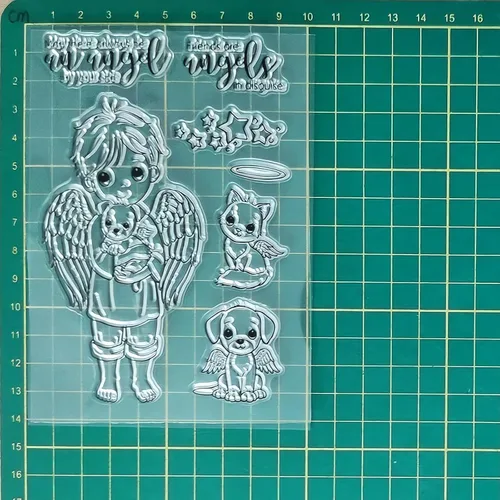 Vista 3 de Juego de sellos y troqueles transparentes de ángel para hacer tarjetas, plantillas de corte para álbumes de recortes, álbum de fotos, papel