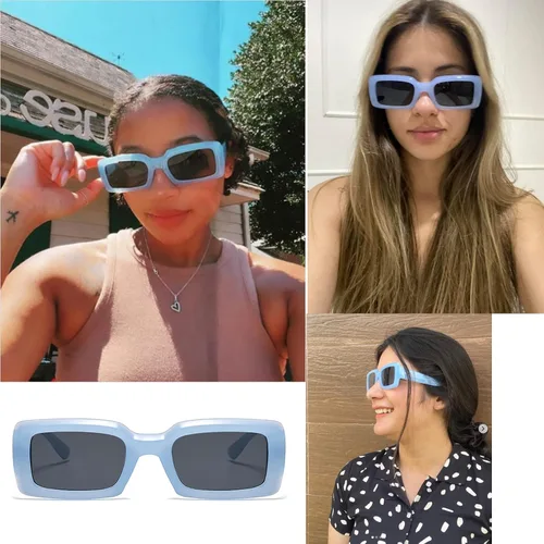 Vista 2 de Lentes de sol de moda para mujeres y hombres, lentes de sol de los años 90, marco rectangular azul, naranja, amarillo