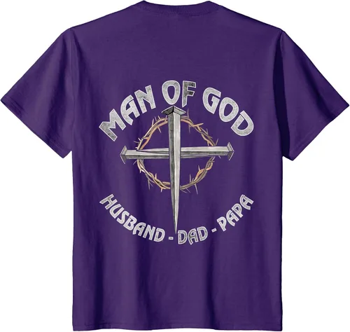 Vista 5 de Man of God Husband Dad Papa Christian Fathers Day (On Back) T-Shirt Asphalt Grey