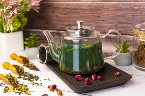 Vista 5 de Aserson Tetera de vidrio de 37.2 fl oz/37 oz, resistente al calor, infusor de acero inoxidable, hecha a mano, cafetera de té de hojas, vidrio