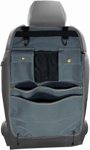 Vista 7 de Organizador de respaldo de asiento de coche negro con múltiples bolsillos y ganchos