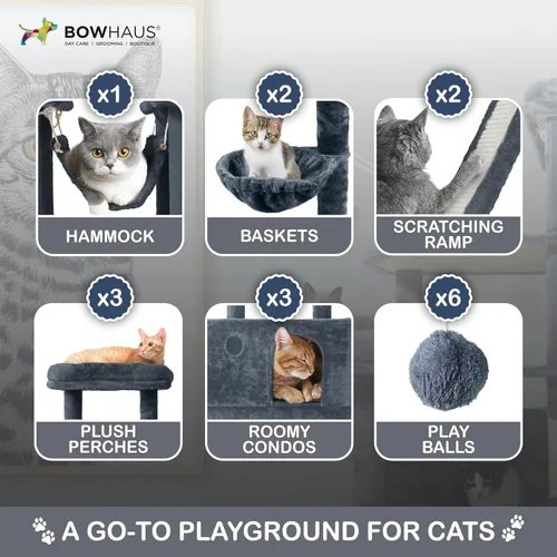 Vista 3 de BOWHAUS Árbol para gatos extra grande de 80 pulgadas de alto con percha ampliada para gatos grandes, torre para gatos grandes en interiores, moderna