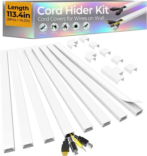 Vista 15 de Kit de ocultador de cable de 113.4 pulgadas, cubiertas de cable para 1 cable en la pared, cubiertas de alambre autoadhesivas para cables