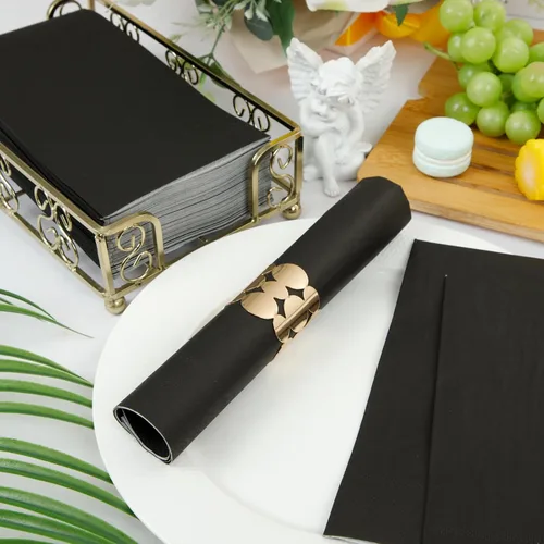 Vista 3 de BUCLA 400 servilletas de papel negro de 3 capas, servilletas negras desechables de alta calidad, suaves y absorbentes, para cocina, fiestas