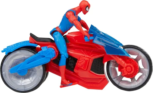 Vista 5 de Marvel Spider-Man Web Blast Cycle, figura de acción de 4 pulgadas con vehículo y 2 proyectiles web, juego de juguetes para niños a partir de 4 años
