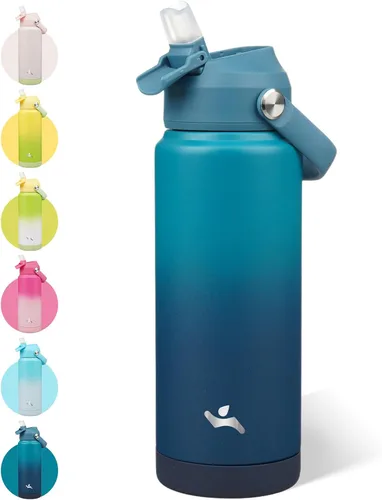 Vista 47 de Konokyo - Botella de agua deportiva aislada de acero inoxidable de 18 onzas con tapa con popote Black; BPA-free, leak-proof sports bottle with