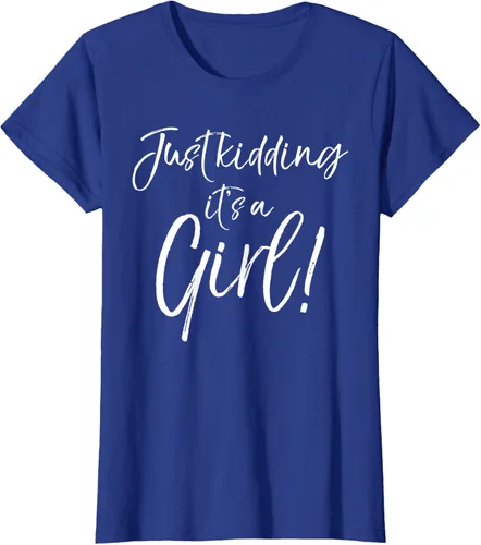 Vista 46 de Camiseta divertida de revelación de género Blue Trick Just Kidding It's a Girl!, Azul / Patchwork, S Azul Pastel