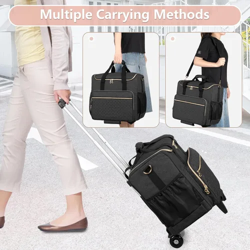 Vista 5 de LUXJA Bolsa de manualidades con ruedas con bolsillos para álbum de recortes de 12 x 12 pulgadas y laptop, bolsa rodante para álbum de recortes