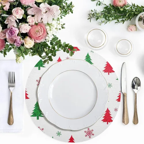 Vista 5 de Green Red Christmas Trees Round Place Mats, Heat Resistant Non Slip Table Placemat Washable for Kitchen one sizex1