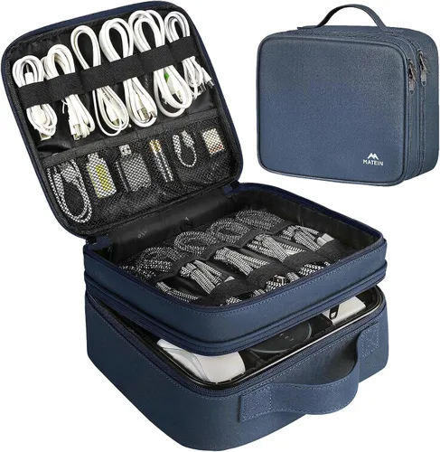 Vista 12 de MATEIN - Bolsa organizadora de cables con divisor ajustable, almacenamiento electrónico para DJ Cable File Bag, Charger Organizer Box, Double Gris