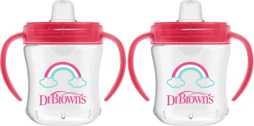 Vista 4 de Dr. Brown's Milestones Vaso de Aprendizaje con Boquilla Suave y Asas, Conejitos Héroes Rosados, Libre de BPA, 9 oz/270 mL, 9m+ Héroe de conejo rosa