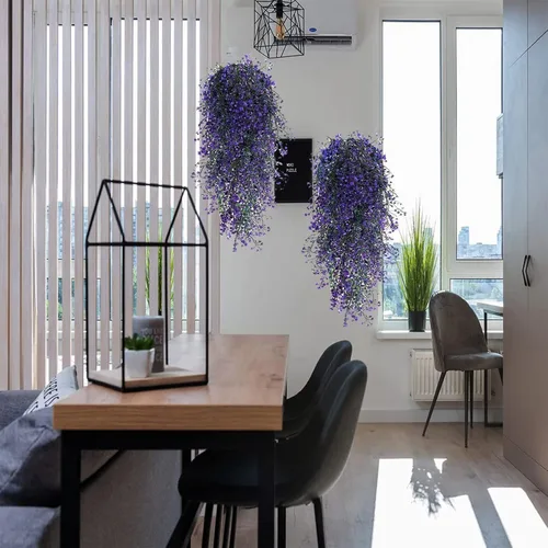Vista 6 de Toprooms Plantas falsas colgantes, 4 piezas de hojas de eucalipto sintéticas, plantas de vid verdes, plantas de hiedra falsa, decoración
