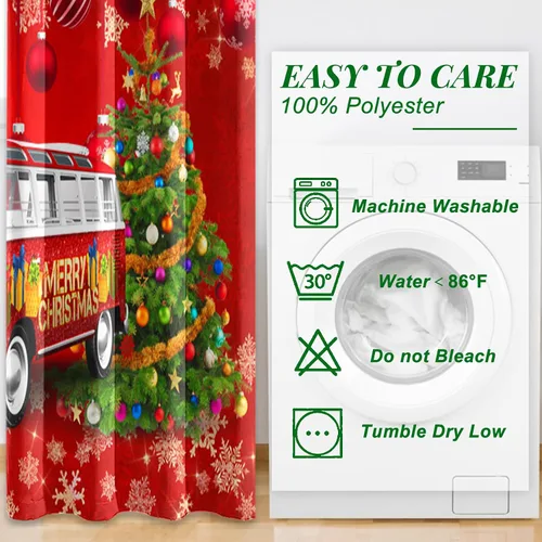 Vista 4 de AWERT Cortinas de Navidad para sala de estar, Navidad tradicional temporada de invierno, árbol de Navidad, juego de 2 paneles de cortinas opacas