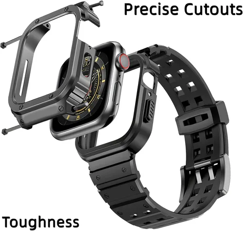 Vista 5 de SUPLINK Caja y correa de acero inoxidable compatible con Apple Watch de 1.732 pulgadas, cubierta protectora resistente de metal y correa de TPU