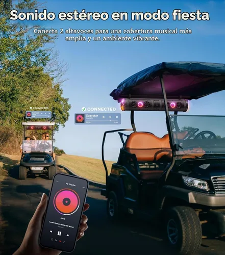 Vista 7 de Ehaho Barra de sonido para carrito de golf Bluetooth con altavoces retroiluminados multicolor, barra de sonido estéreo UTV impermeable de 27