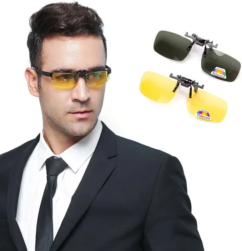 Vista 6 de ZYZH 2x Polarized Clip On Sunglasses Flip Up Fit Over Night Vision Glasses Anti Glare Men Women Driving Sports with Box