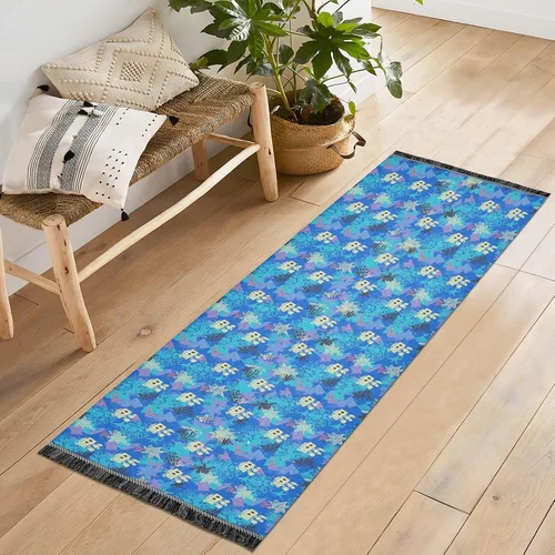 Vista 5 de Alfombra Rnner para lavandería, diseño de robots azules, lavable, antideslizante, tapete de baño con borla para fiesta, graduación, decoración