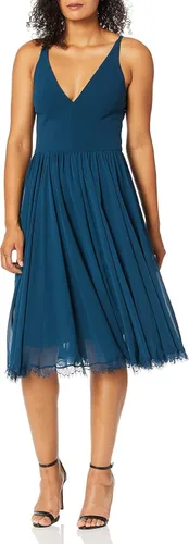 Vista 17 de Dress the Population Vestido midi Alicia con escote pronunciado de medios mixtos sin mangas ajustado y acampanado para mujer Negro