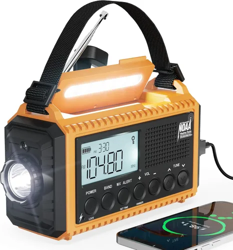 Vista 17 de Radio de Emergencia 12000, Radio Meteorológica NOAA con AM/FM/NOAA/SW, Radio Operada por Batería SOS, Radio de Emergencia de Manivela Manual con 5