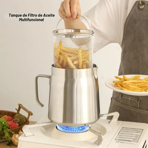 Vista 9 de Olla de Freidora Profunda de Acero Inoxidable 304 de 50oz con Cesta y Colador, Recipiente de Gran Capacidad para Grasa de Tocino para Cocina