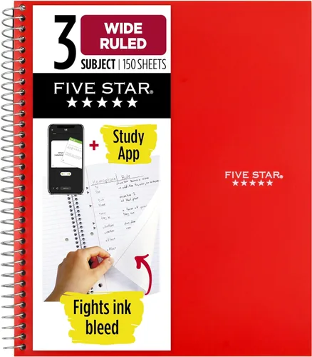 Vista 21 de Five Star, cuaderno en espiral, 3 materias, con papel rayado ancho, 150 hojas, 10-1/2 x 8 pulgadas, Amarillo