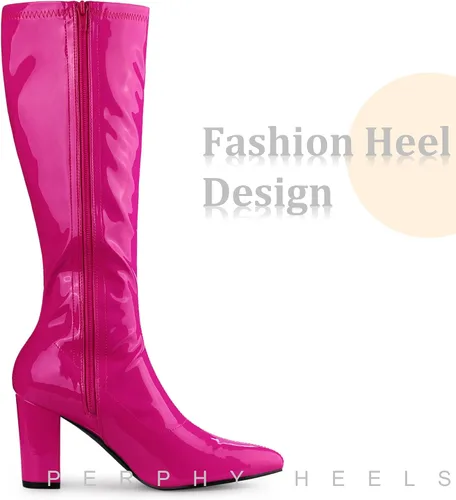Vista 4 de Perphy Go Go Boot Botas de tacón grueso de charol hasta la rodilla para mujer