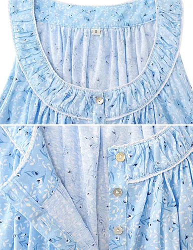 Vista 3 de IZZY + TOBY Camisones de algodón para mujer, sin mangas, suave, camisón de noche, camisón largo