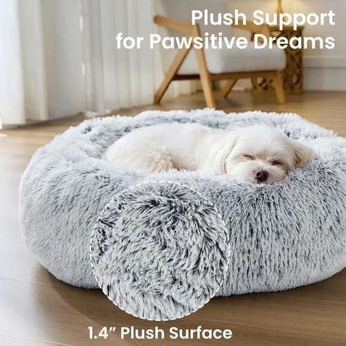 Vista 4 de JOLLYVOGUE - Cama calmante para perros y gatos pequeños y medianos, antiansiedad, redonda, suave, acogedora con parte inferior antideslizante
