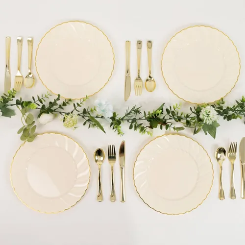 Vista 11 de Efavormart - Paquete de 10 platos de plástico transparente para fiestas, platos redondos desechables de postre de ensalada de 7.5 pulgadas con borde