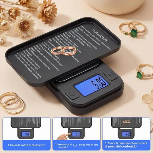 Vista 5 de Diyife Báscula de miligramo, báscula de bolsillo de alta precisión de 7.05 oz/0.0004 oz, 8 unidades Negro