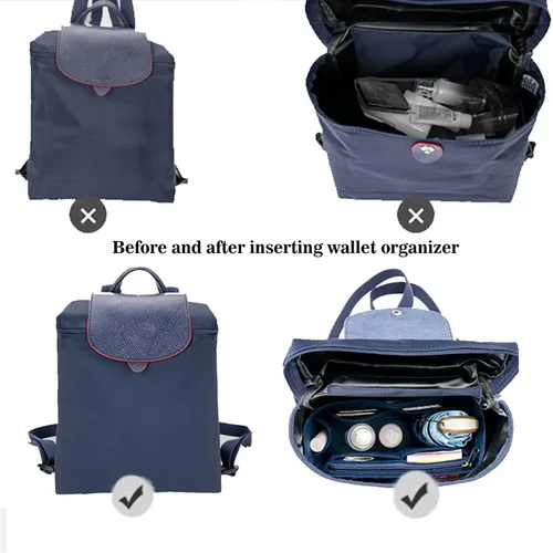 Vista 4 de D.DUO Organizador de mochila, organizador de bolso, organizador de bolsa de fieltro con múltiples bolsillos para Longchamp Le Pliage (gris)
