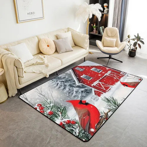 Vista 34 de Erosebridal Alfombra de área de Feliz Navidad para niños, cardenales rojos, alfombra de sala de estar, 3 x 5 mas, alfombra decorativa de cabaña