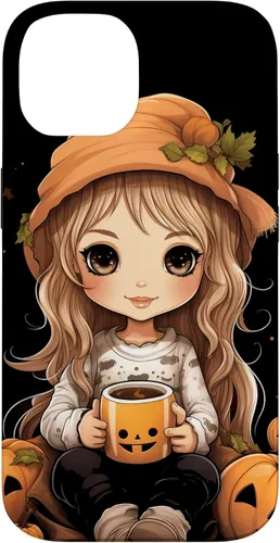 Vista 4 de Chibi Girl Anime Kawaii Pumpkin Spice Latte Fall Halloween Case for iPhone 16