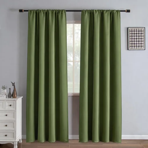 Vista 30 de IGEMAEVE Cortinas opacas para dormitorio, color beige, 52 pulgadas de ancho