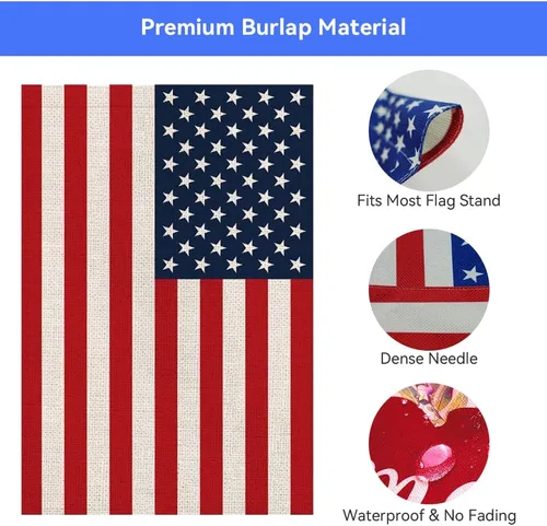 Vista 4 de Bandera americana de Estados Unidos, pequeñas banderas de jardín americanas para patio, porche, día de la independencia, festival patriótico