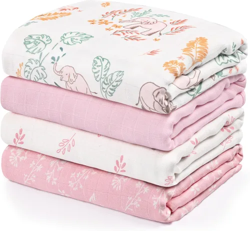 Vista 22 de Gllquen Baby Mantas Envolventes de Muselina Paquete de 4 Mantas Receptoras Transpirables (35" x 40") Mantas Suaves para Bebés para Niñas y Niños
