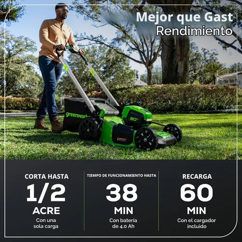 Vista 3 de Greenworks - Cortacésped de empuje de 80 V y 21 pulgadas, batería de 4.0 Ah y cargador