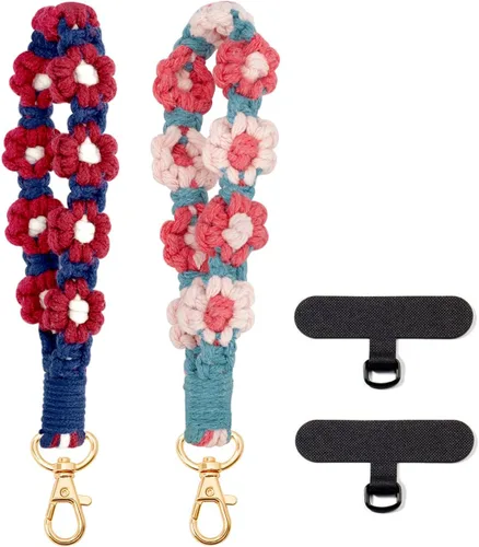 Vista 9 de Correa de muñeca para teléfono estilo boho macramé, cordón para teléfono celular con pestaña de anclaje, llavero con dije para muñeca, cadena