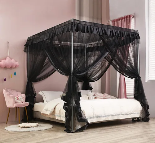 Vista 17 de Mengersi Cortina para Dosel de Cama Princesa, con 4 Esquinas, Dosel con Mosquitero para Cama de Princesa (Blanco, Doble)