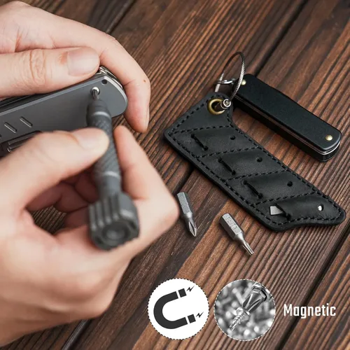 Vista 9 de KeyUnity KA06 - Organizador de puntas de tornillo de piel Bolsillo para soporte de puntas de destornillador Bolsa de juego de brocas cosidas a