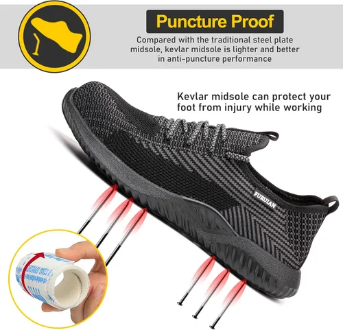 Vista 3 de Furuian Zapatos de punta de acero para hombre, cómodos, zapatos de seguridad antideslizantes, puntera de acero, zapatos de trabajo para hombre