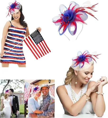 Vista 6 de Bniksok Sombrero de tocados para mujer, diadema de fiesta de té, flor