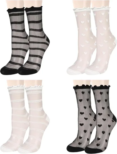 Vista 8 de Benefeet Sox Womens Girls Sheer Socks Mesh Lace Crew Socks Transparent See Through Ultra Thin Silk Nylon Dress Socks