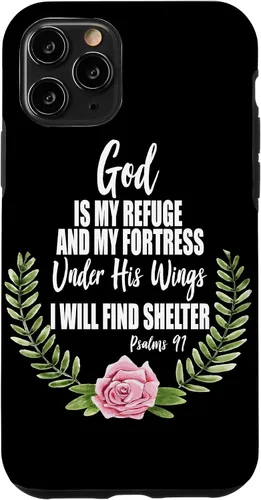 Vista 29 de God is My Refuge Christian Bible Psalms 91 Floral Case for iPhone 17