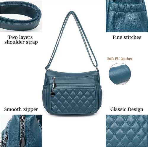Vista 6 de Bolso cruzado para mujer, bolso de hombro suave de piel sintética, bolso mediano y espacioso, bolso de mano de moda con asa superior