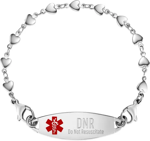 Vista 11 de Medical ID Bracelet for Women, Silver Heart Link, Interchangeable 7.5