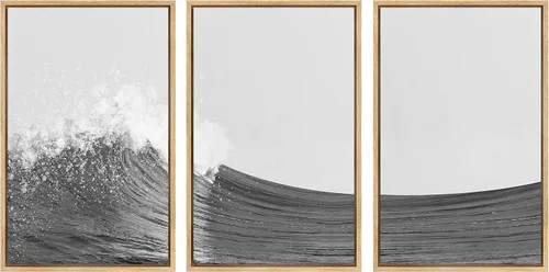 Vista 15 de SIGNWIN - 3 cuadros en lienzo enmarcados, modernos, elegantes, de textura de grano, pinos de montaña con niebla y naturaleza silvestre para sala