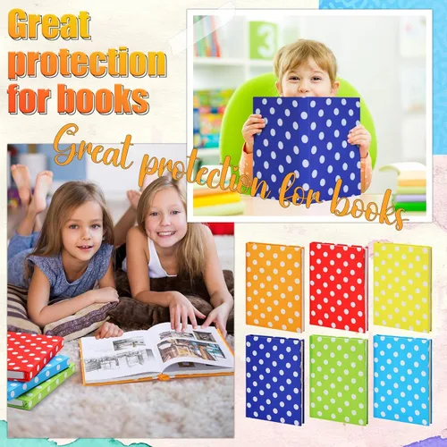 Vista 5 de Yexiya 6 fundas elásticas para libros de tela jumbo, protector de libros de patrón colorido, lavable, reutilizable, funda protectora para libros